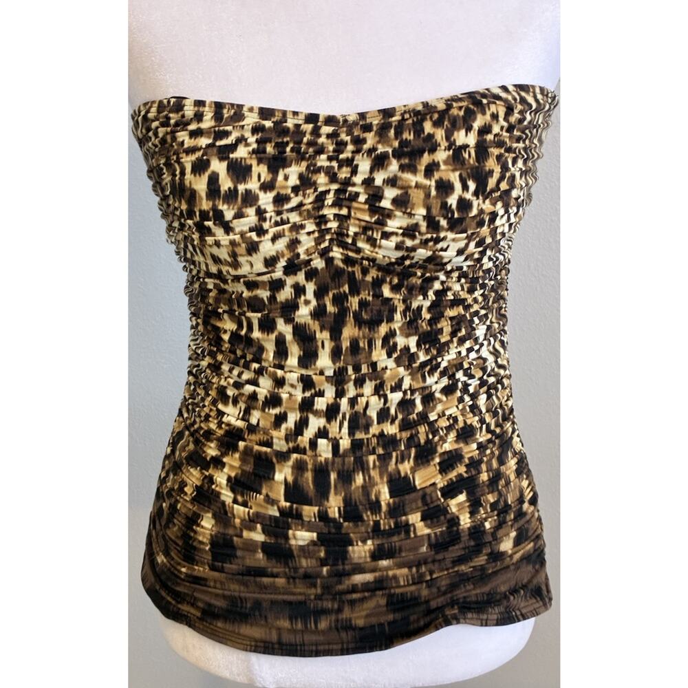 Carmen Marc Valvo Bandeau Tankini Animal Leopard Tube Top Strapless Beach Club S